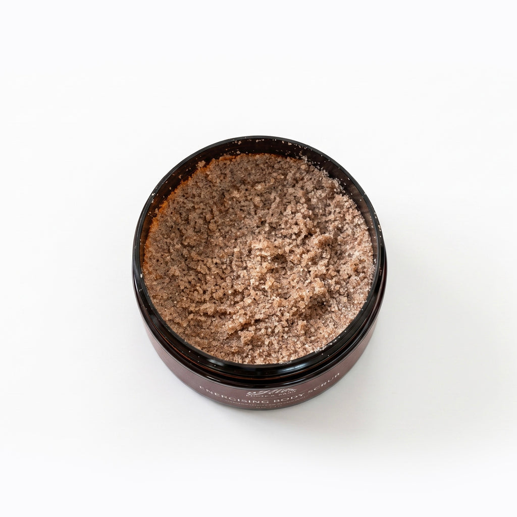 Energising Body Scrub texture — Lemon Myrtle and Kakadu Plum over mineral salt