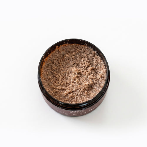 Energising Body Scrub texture — Lemon Myrtle and Kakadu Plum over mineral salt