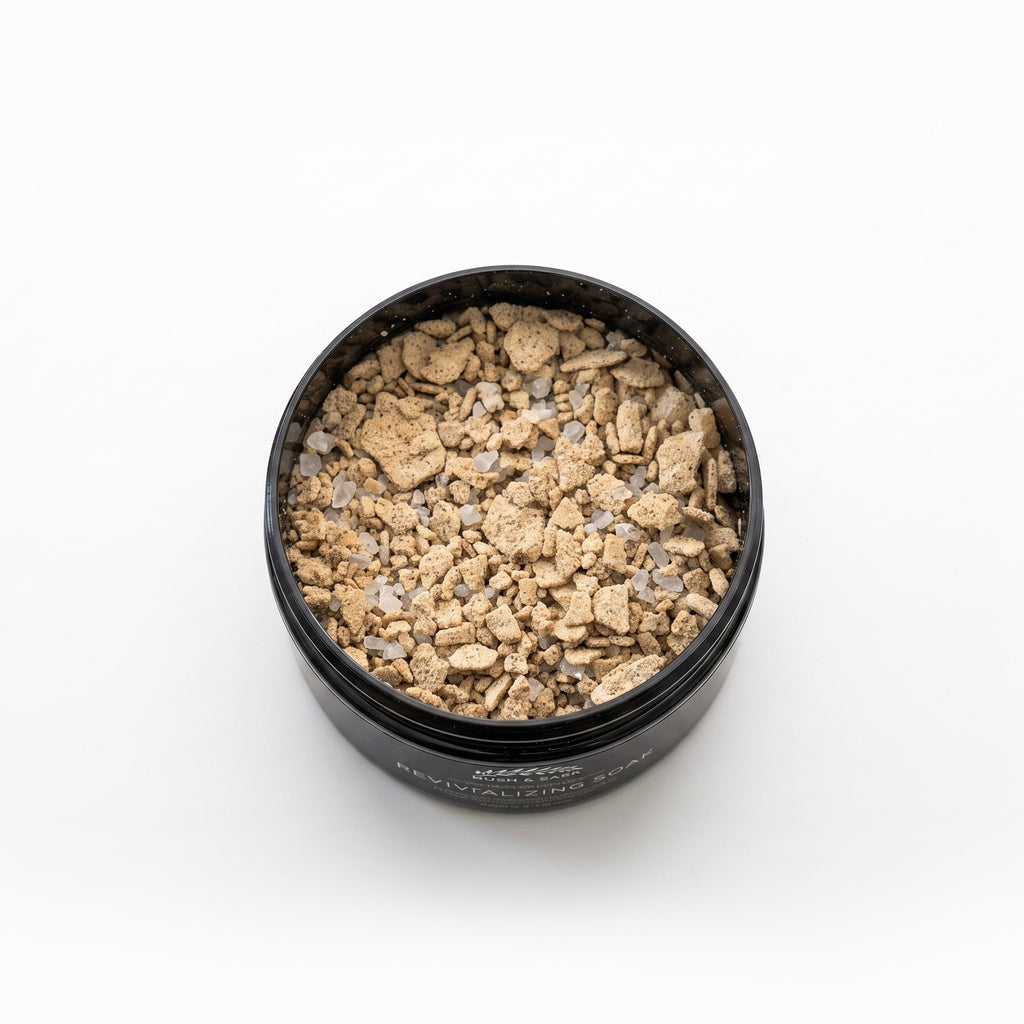 Rejuvenating Soak texture — Magnesium Flakes and Lemon Myrtle over mineral salt